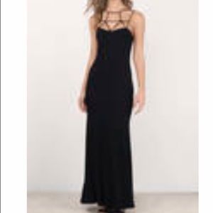 Long black dress with top detailing